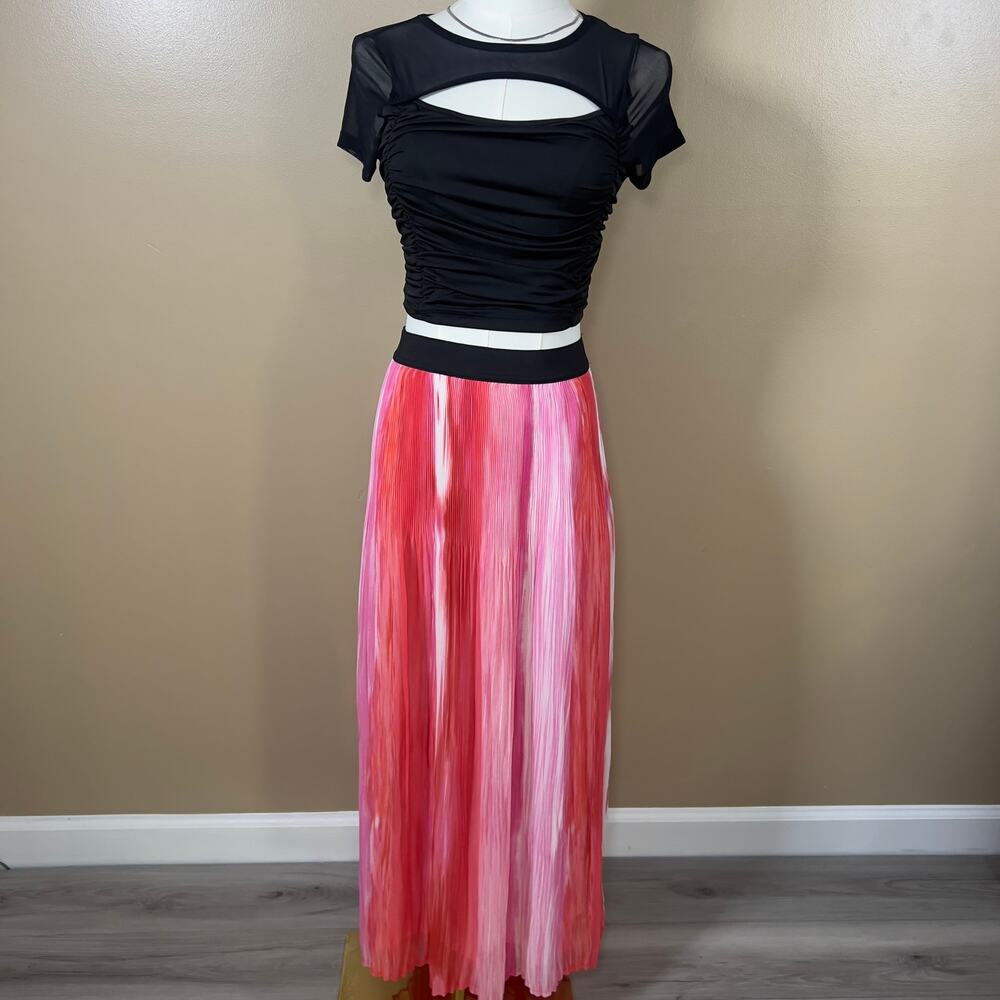 Ombre Pink & White Maxi Accordion Pleated Skirt Size Large